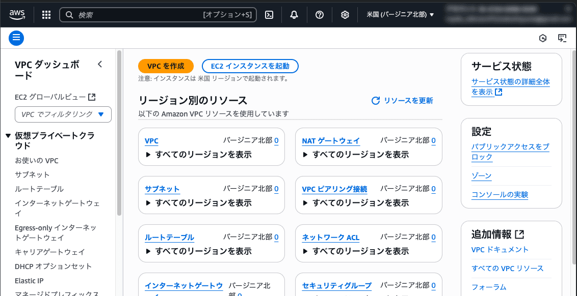 VPCダッシュボード